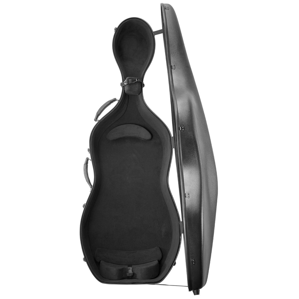 4/4 Full Size Cello Case, Composite Carbon Fiber, Lightweight Portable Travel Carrying Bag, with Plush Lining, Dual Shoulder Straps, Anti-Scratch, Professional Cello-Shape, for Cello, Black