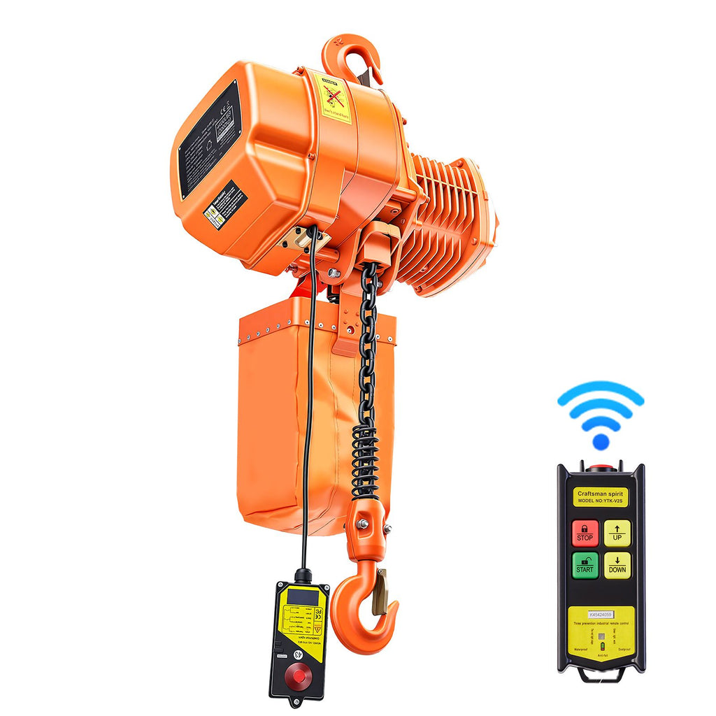 4400 lbs Electric Chain Hoist, 20 ft Lifting Height, Three-Phase Overhead Crane with 328 ft Wireless Remote Control, Single G100 Chain Electric Lift Hoist for Factories, Warehouses, Garages