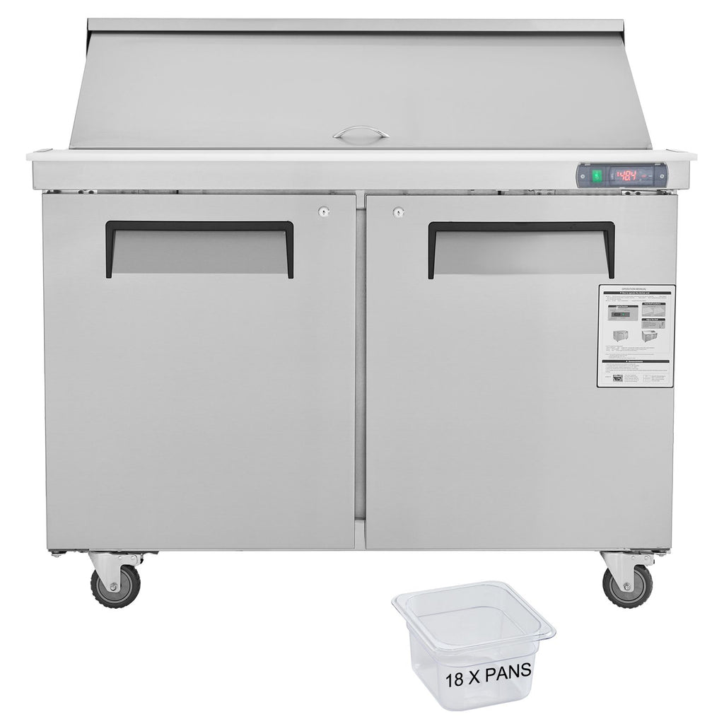 48" Commercial Refrigerator Sandwich & Salad Prep Table, 12.9 Cu. Ft Stainless Steel Refrigerated Food Prep Station with 18 Pans, Cut Board, Frost Free Refrigerator with Lock for Restaurant