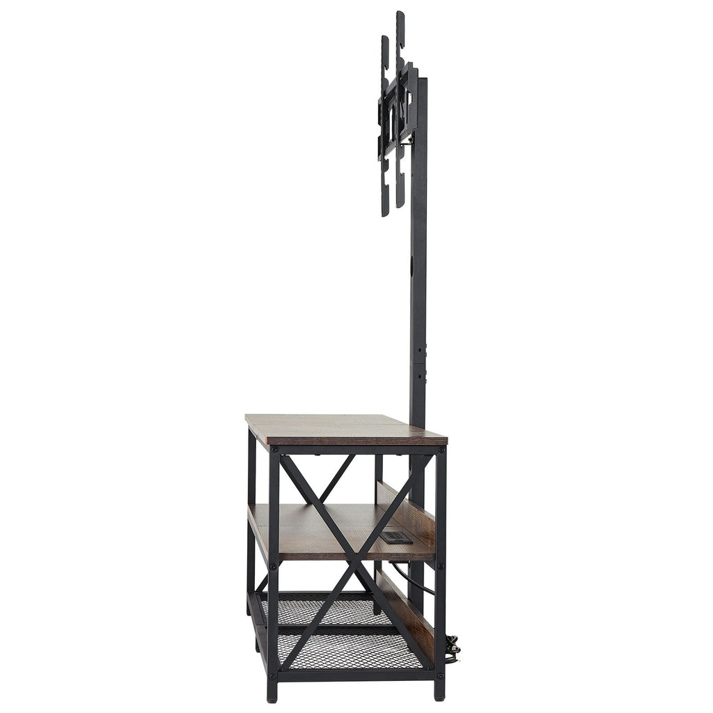 48" TV Stand with Mount for up to 75 in TVs, Entertainment Center with Power Outlet, Height Adjustable TV Console with Mount with 3 Tiers Open Storage Cabinets for Bedroom, Living Room, Browm