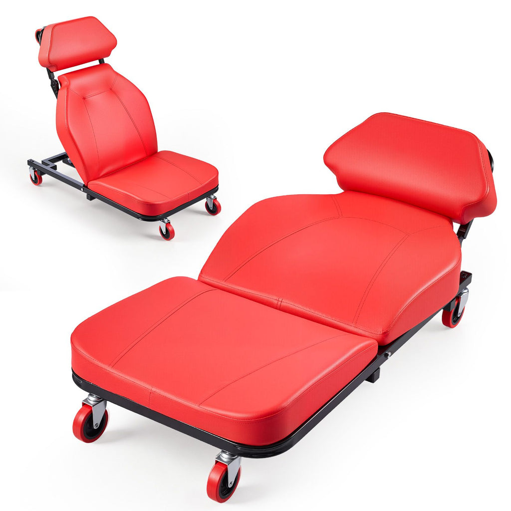 48.4 in 2-in-1 Mechanic Creeper, Adjustable Backrest Garage Creeper Seat, 570 lbs Under Car Rolling Chair with 6 Swivel Casters, Padded Headrest for Auto Repair
