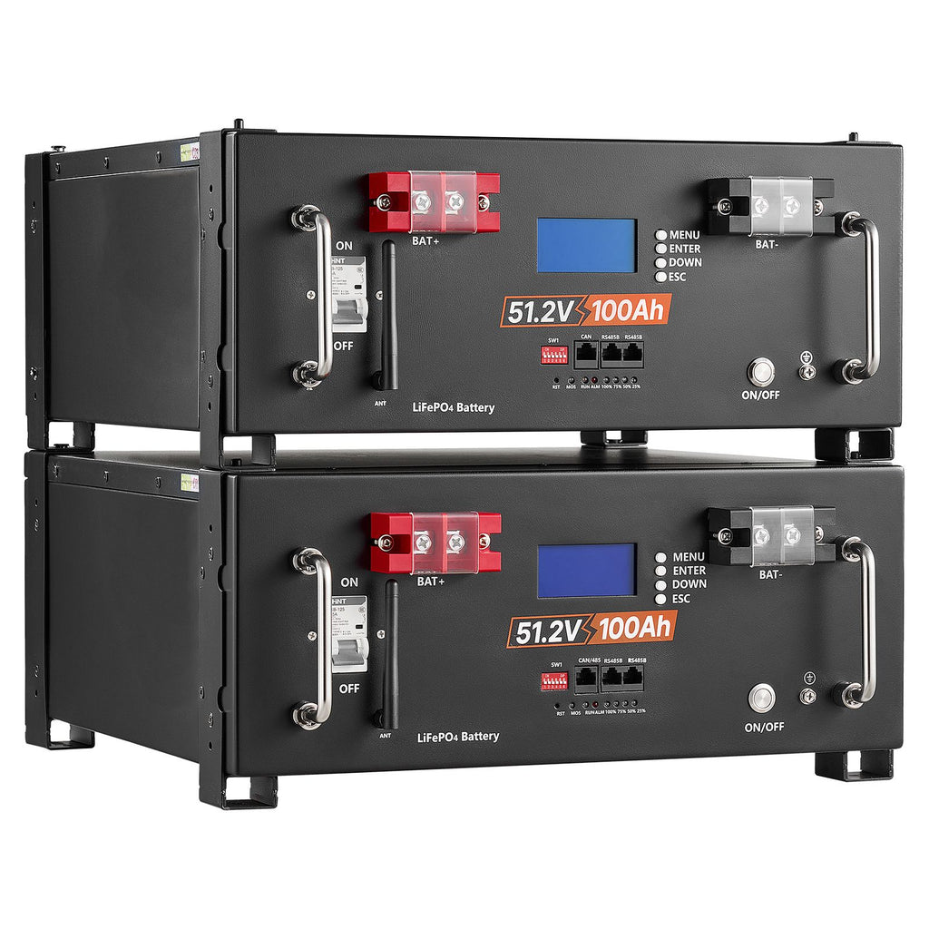 48V 100Ah LiFePO4 Lithium Battery, Built-in 100A BMS, 51.2V Server Rack LiFePO4 Battery with Bluetooth & Display, 5120Wh Capacity, 6000 Cycles, for Solar Energy Storage Home Backup Power, 2 Pack