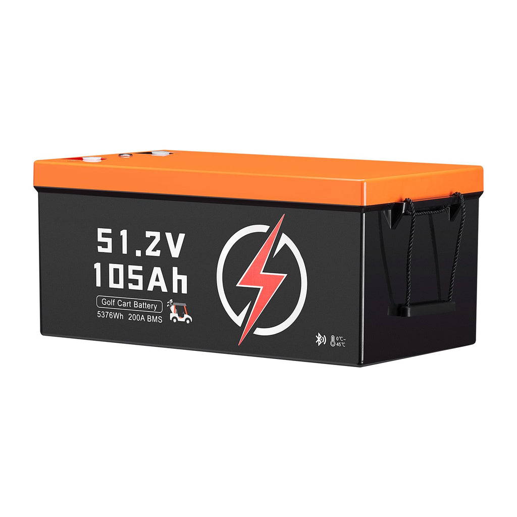 48V 105Ah Golf Cart Lithium Battery, 48 Volt Golf Cart Battery with 200A BMS, LCD Monitor and Mobile APP, LiFePO4 Battery with 600A Peak Current, ABS Shell and 4000+ Cycles, for Golf Carts
