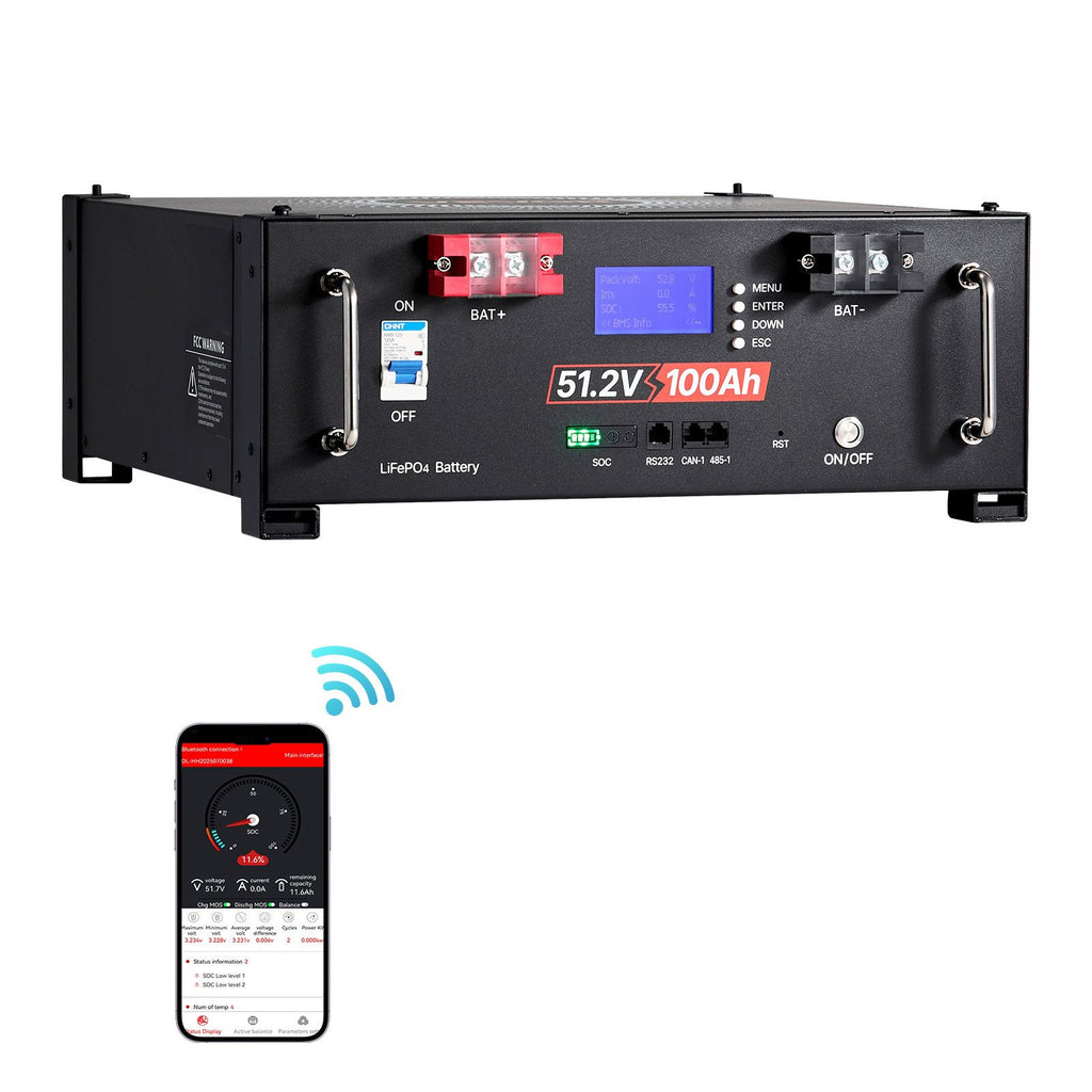 48V 400Ah LiFePO4 Lithium Battery, 4 Pack 100Ah, 20.48kWh Capacity, 51.2V Server Rack LiFePO4 Battery with Bluetooth, Max 6000 Cycles, LCD Display, for Off-Grid, Solar System, Backup Power
