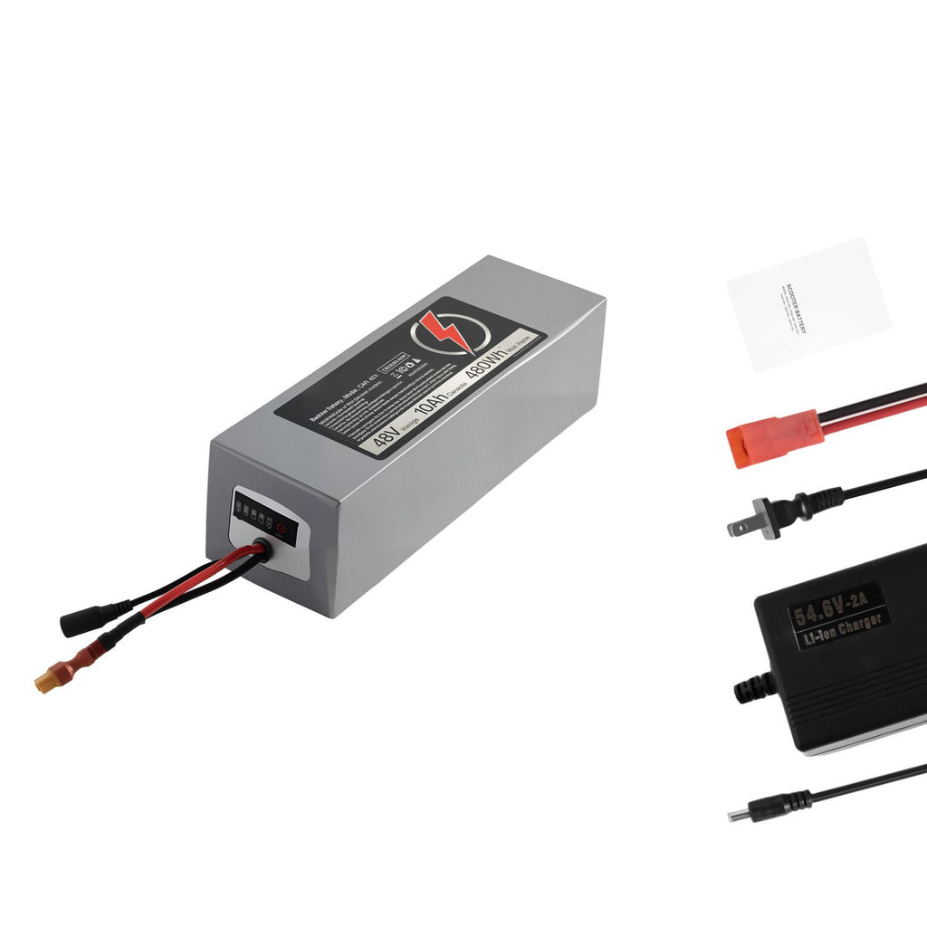 48V Electric Scooter Battery, 10Ah, Ebike Lithium Battery Pack with 30A BMS, Charger, T-Plug Expansion Cable, 500+ Cycles, Compatible with 2400W Motors, for Electric Bikes Bicycles, Scooters
