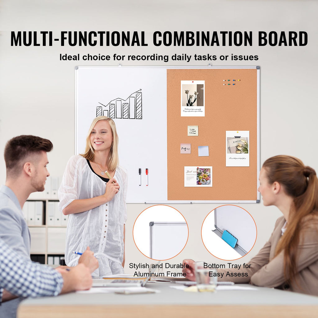 48"x 36" Whiteboard & Cork Board Combo with Aluminum Frame – 2-in-1 Magnetic Dry Erase Bulletin Board for Wall Mount – Ideal for School, Home, Office image 2