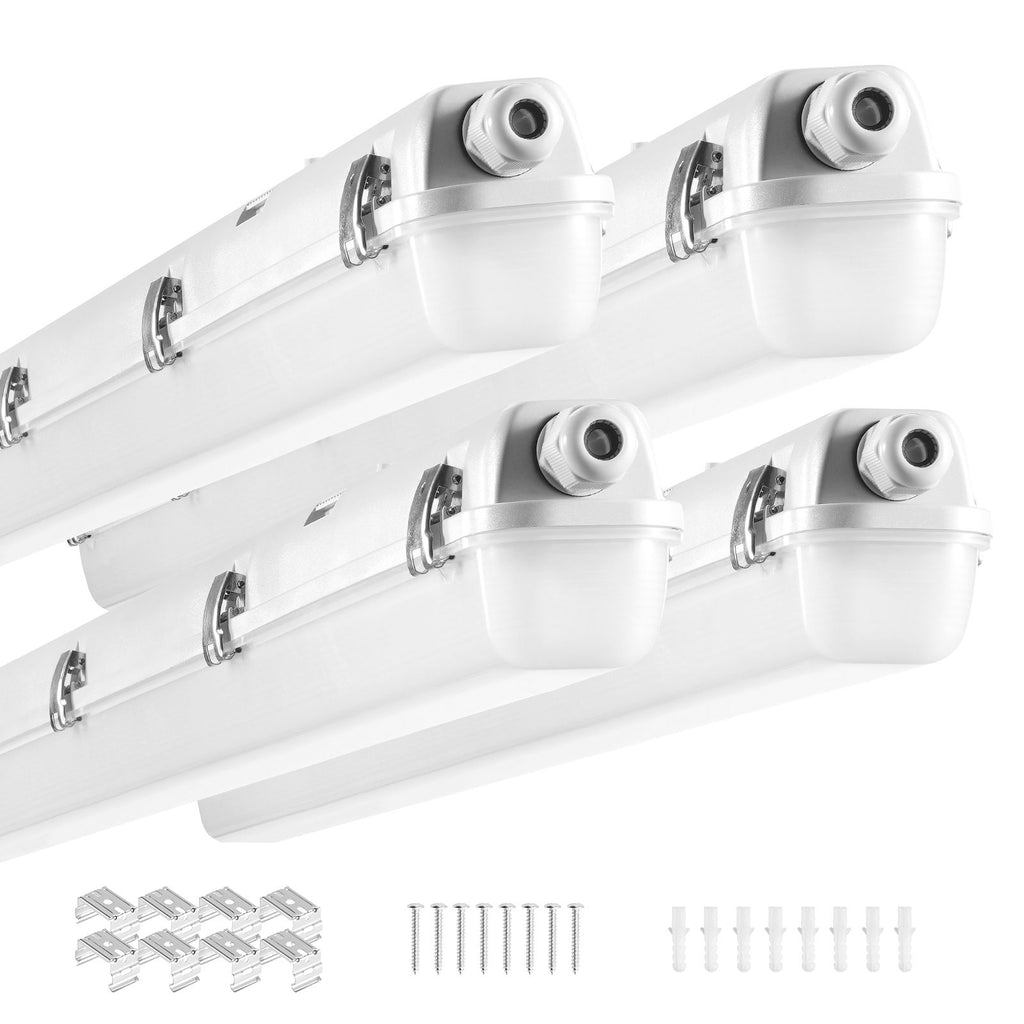4FT LED Vapor Tight Light, 60W, 7400LM Vapor Proof Light Fixture with 5000K IP65 Waterproof, for Outdoor Semi-Outdoor Cold Environments Parking Lot Warehouse Walk-In Freezer Car Wash, 4-Pack