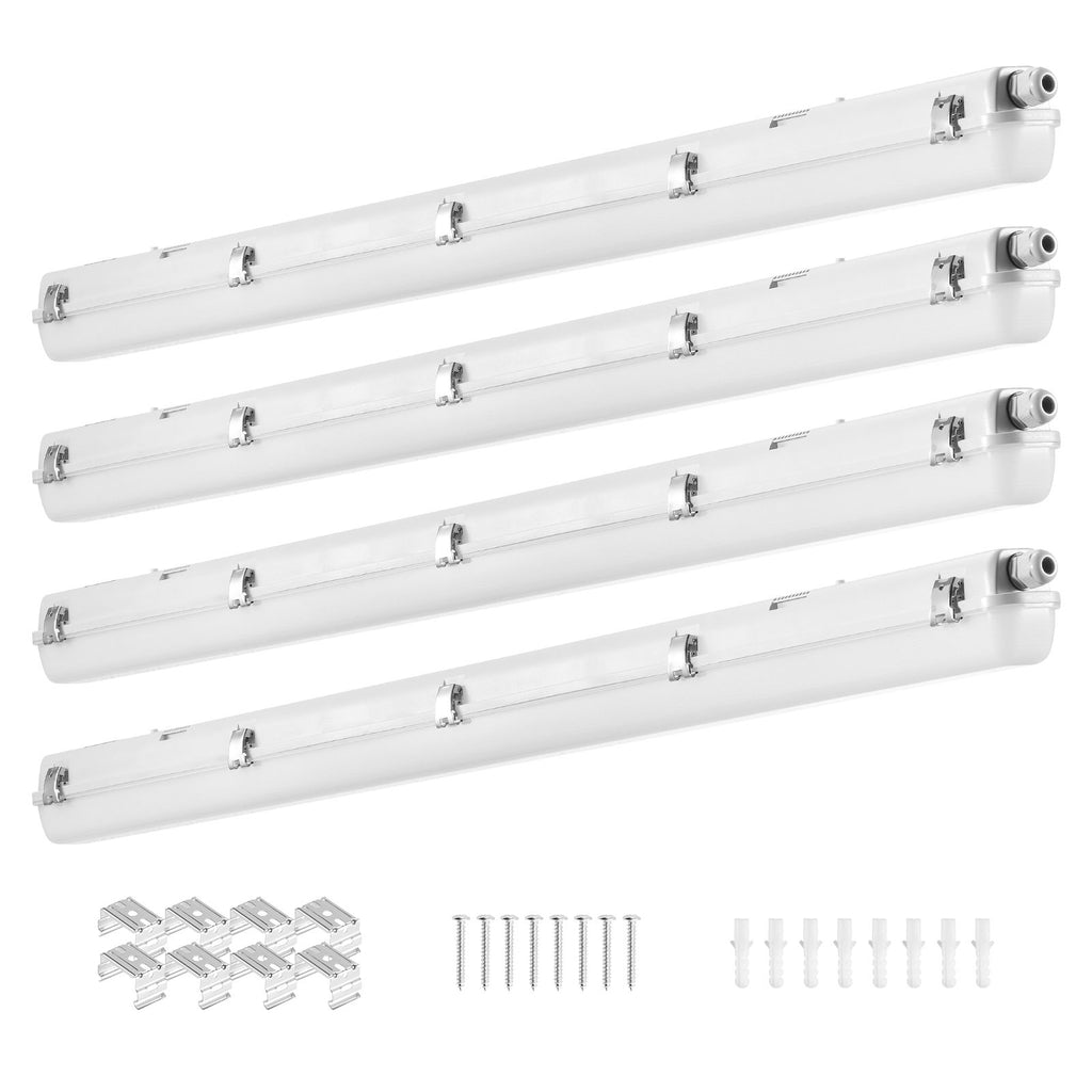 4FT LED Vapor Tight Light, 60W/50W/40W Selectable, 5000K Vapor Proof Light Fixture with 5400/6400/7400LM Adjustable, IP65 Waterproof for Parking Lot Warehouse Walk-In Freezer Car Wash, 4-Pack