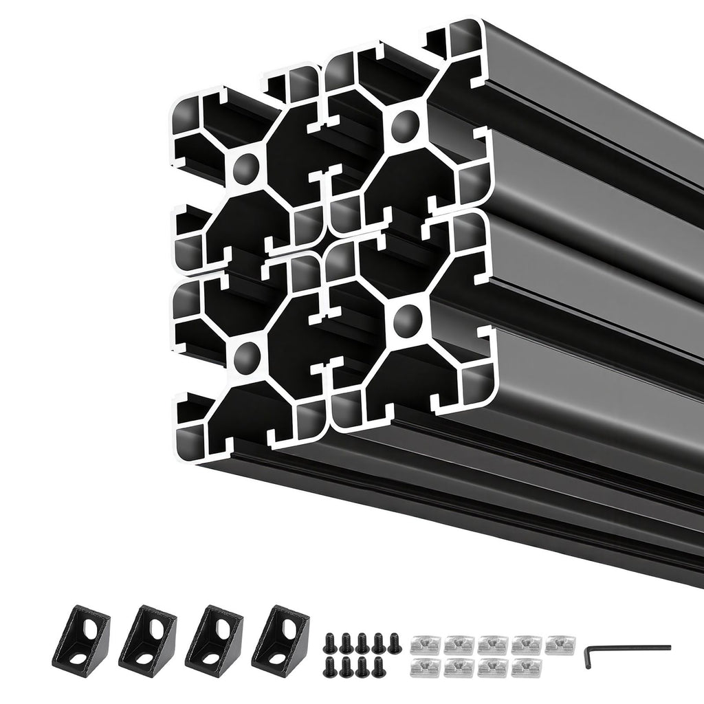 4PCS 4040 Aluminum Extrusion Profile, 15.75 Inch 400 mm, T Slot European Standard Anodized Linear Rail, High-Strength Extruded Aluminum Rail, for 3D Printer Parts and CNC DIY Workbench, Black