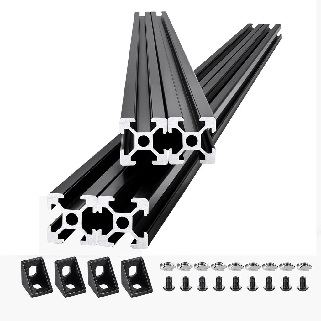 4PCS 47.2 in (1200mm) T Slot 2020 Aluminum Extrusion Profile, European Standard Anodized Linear Rail, High-Strength Extruded Aluminum Rail for 3D Printer, CNC Machine DIY, Laser Engraving, Black