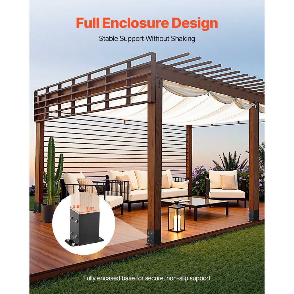4x4 Post Base 10 Pcs, Inner Size 3.6x3.6 inch / 91.44x91.44 mm Post Brackets, Heavy Duty Carbon Steel Decking Posts, Wood Posts Brackets for Pavilion Deck Railing Support Deck Base Plate, Black image 2