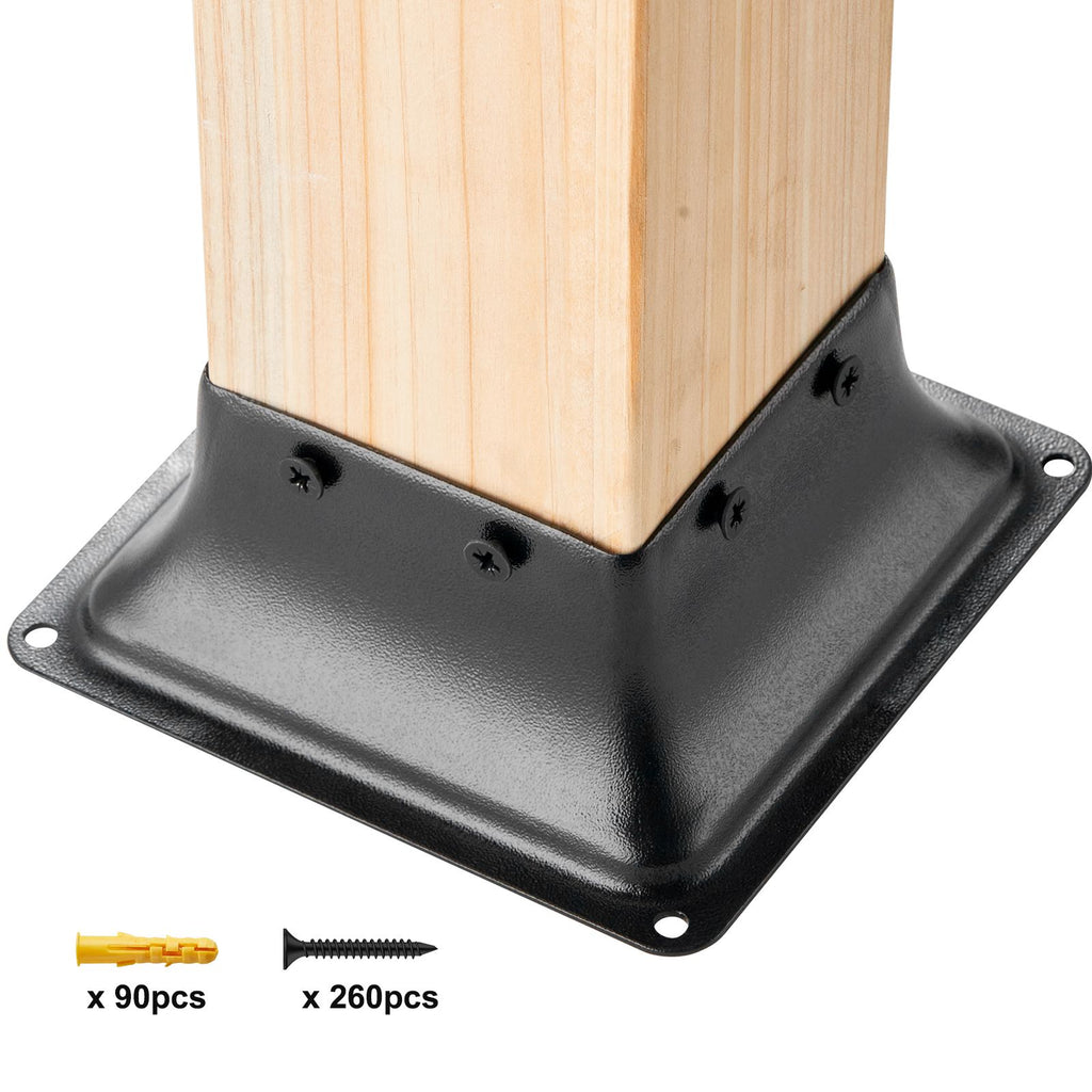 4x4 Post Base 20Pcs, Internal 3.6"x3.6" Heavy Duty Powder-Coated Steel Post Bracket Fit for Standard Wood Post Anchor, Decking Post Base for Deck Porch Handrail Railing Support