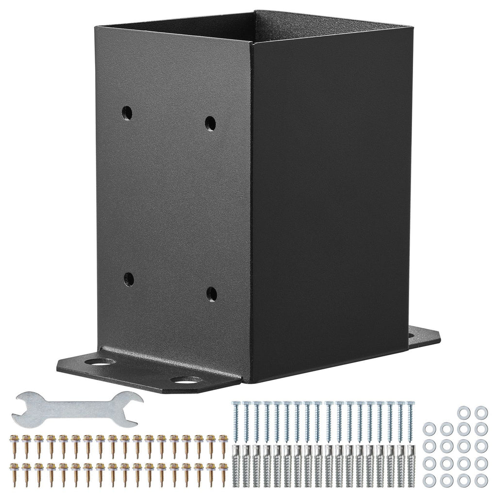4x4 Post Base 4 Pcs, Inner Size 3.6"x3.6" Post Base Brackets, Heavy Duty Powder-Coated Post Anchor Matte Black Wood Post Brackets for Pavilion Deck Railing Support Deck Base Plate