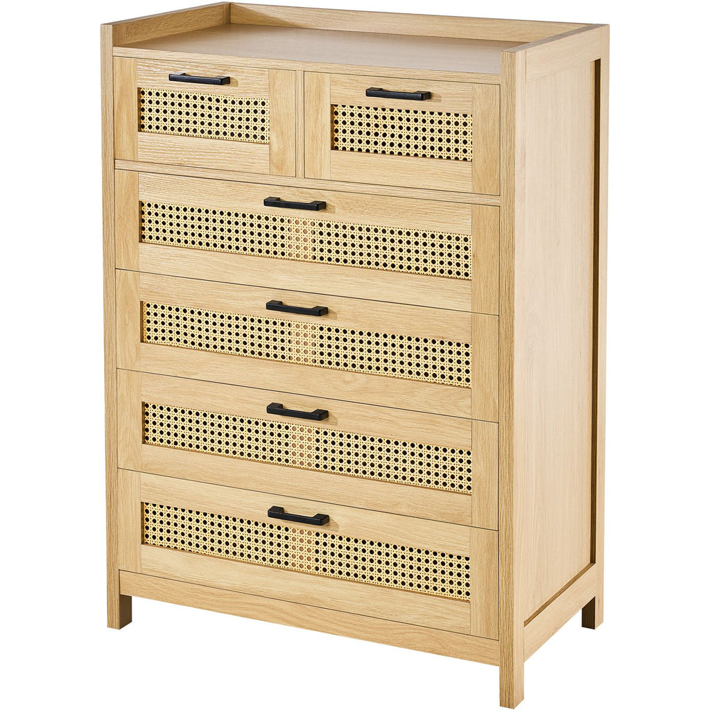 5 Drawer Rattan Dresser, Boho Dresser, Rattan Chest of Drawers with Spacious Storage, Natural Rattan Dresser for Bedroom, Living Room & Hallway,Rattan Nightstand with Sturdy Handles&Legs, Brown