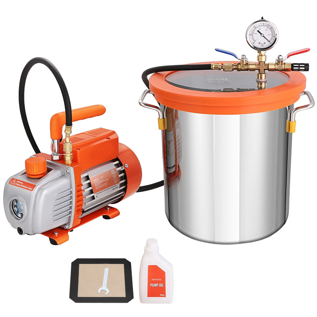 5 Gallon Vacuum Chamber and 3.5 CFM Pump Kit, Tempered Glass Lid Vacuum Degassing Chamber Kit, Single Stage Vacuum Pump with 250 ml Oil Bottle, for Stabilizing Wood, Degassing Silicones, Epoxies
