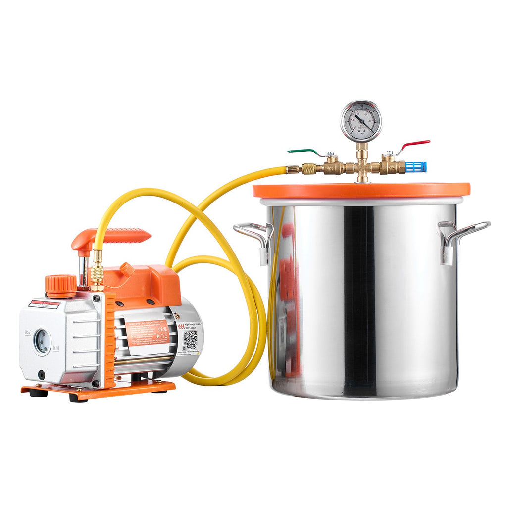 5 Gallon Vacuum Chamber with Pump, 3.5 CFM, Single Stage Vacuum Pump, Stainless Steel Degassing Chamber Kit with Tempered Glass Lid, 5 ft Hose, for Stabilizing Wood Degassing Silicone Resin