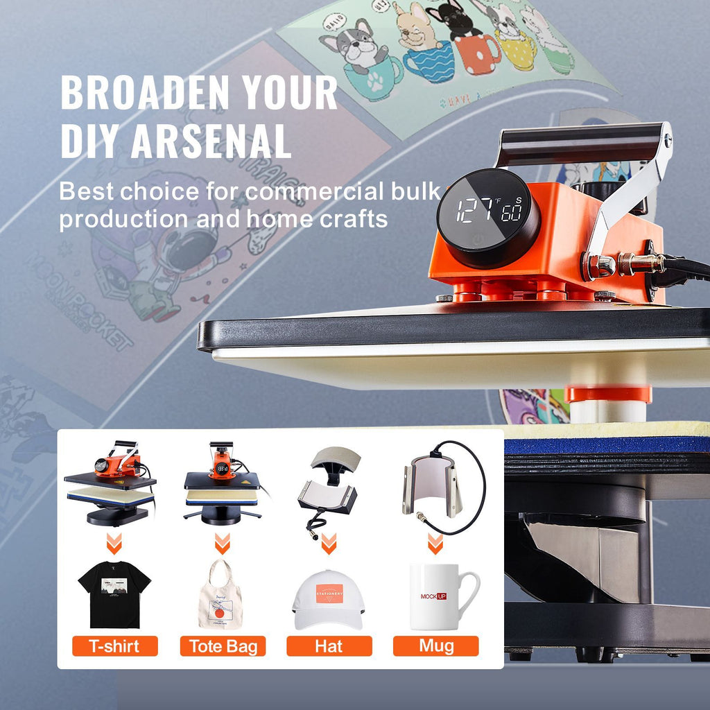5-in-1 Heat Press Machine, 12" x 15" Fast Heating, 360 Swing Away Digital Sublimation Transfer, T-Shirt Vinyl Transfer Printer for Banners Canvas Bag Shirts Pillow Cups Caps Plates