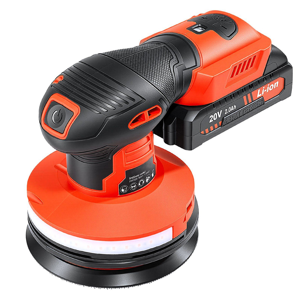 5-Inch Cordless Random Orbital Sander 300W Brushless Orbital Sander, 4000-10000RPM 7 Speeds Electric Palm Sanders with 10PCS Sandpapers & Dust Collection Bag for Woodworking Detailing Sanding