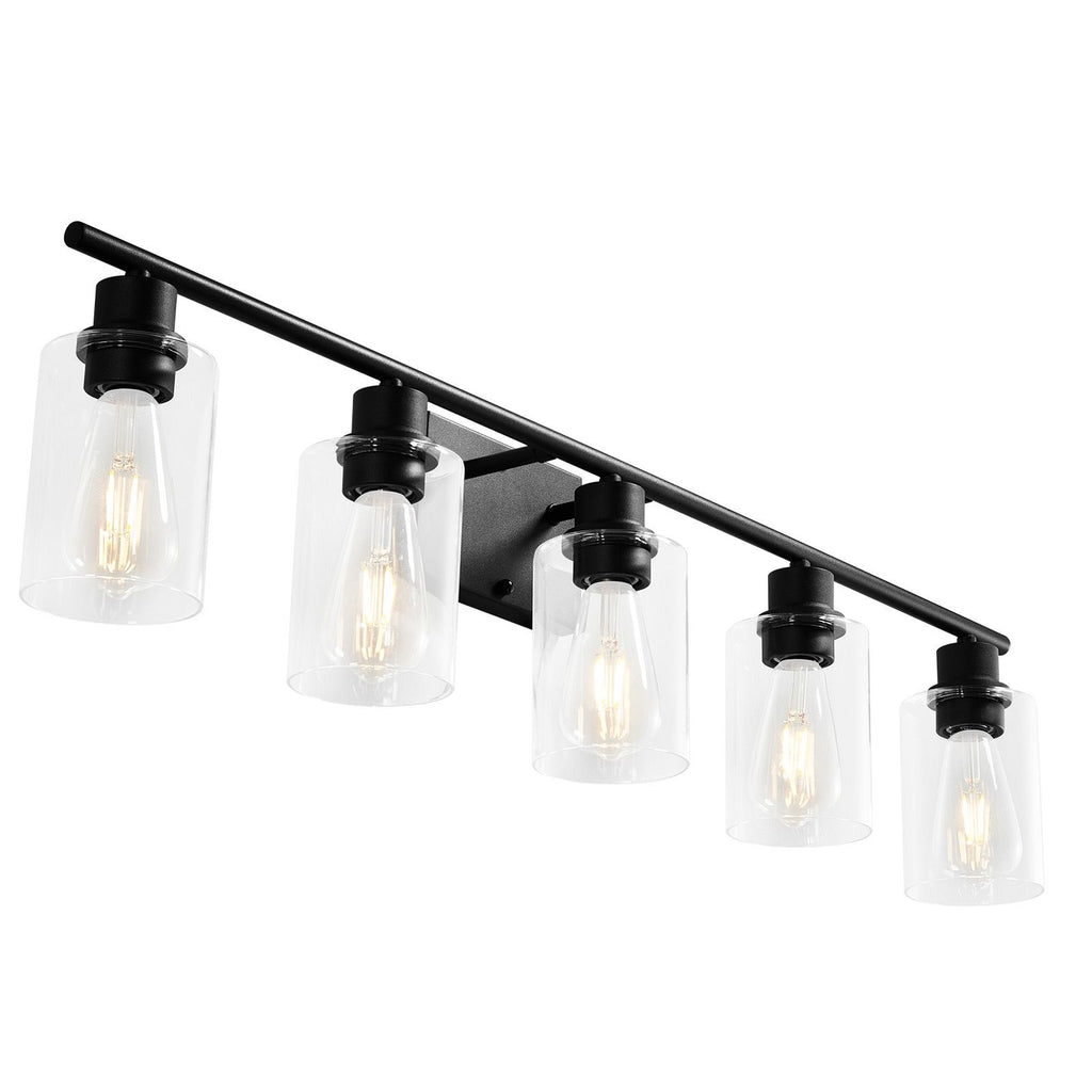5-Light Bathroom Vanity Lights, 37.1-Inch, Modern Light Fixtures Above Mirror with Clear Glass Shade, 60W, Wall Lighting for Living Room, Bedroom, Hallway, E26 Base (Bulbs Not Included)