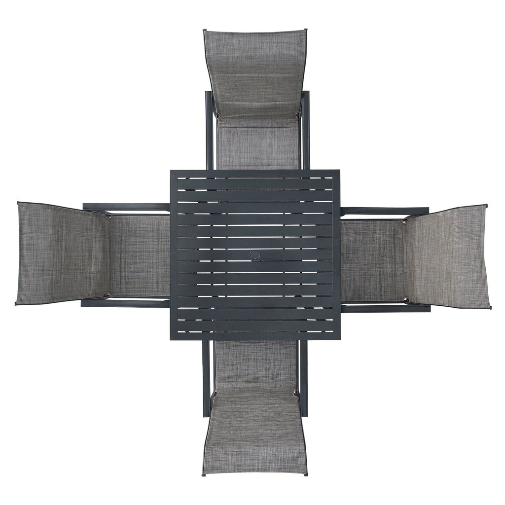 5 Pieces Patio Dining Set, Outdoor Furniture Table and Swivel Chairs Set, All Weather Garden Furniture Table Sets, Iron Patio Conversation Set with Umbrella Hole, For Lawn, Deck, Backyard, Black