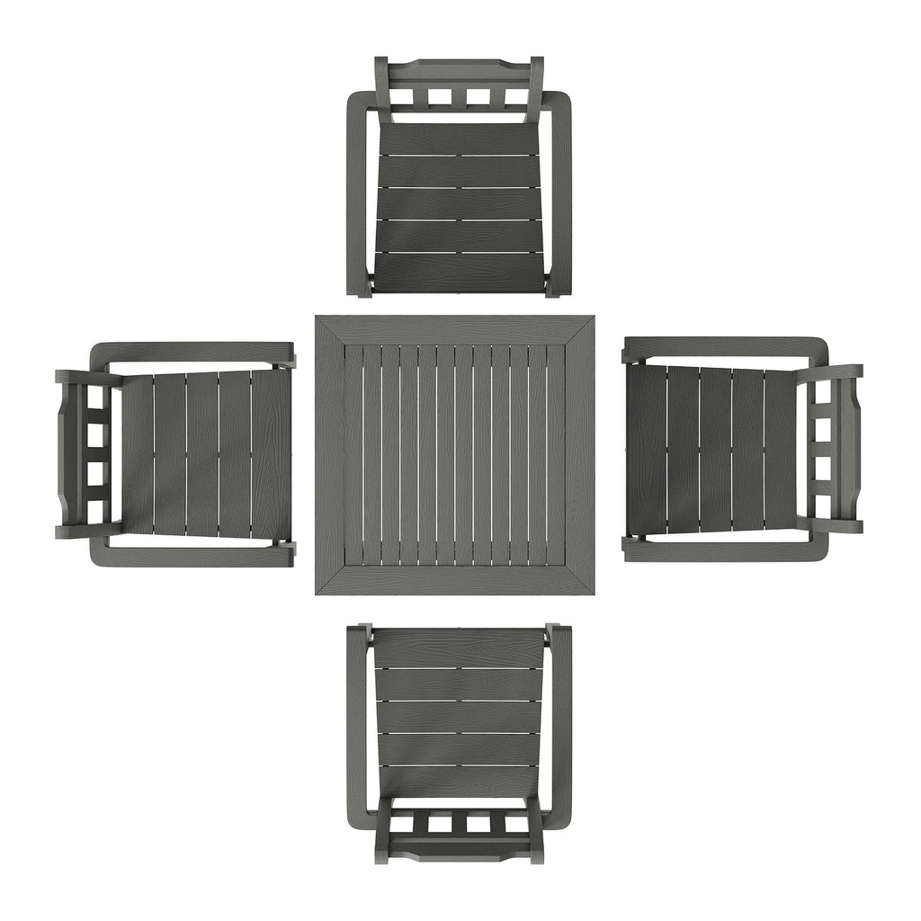 5 Pieces Patio Dining Set, Outdoor Square Furniture Table and Chairs, All Weather Garden Furniture Table Sets, HIPS Small Patio Conversation Set, For Lawn, Deck, Backyard, Poolside, Light Gray