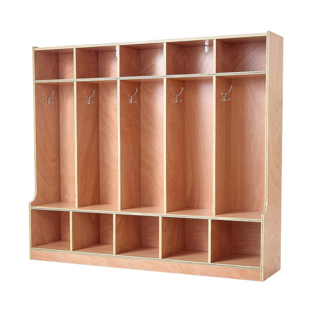 5-Section Kids Coat Locker, Wooden Toddler Cubby Storage Organizer with 10 Hooks & Non-Slip Mat, Modern Kid Coat Cubbies with 10 Small Open Storage Boxes for Home, Kindergarten, Daycare, Natural