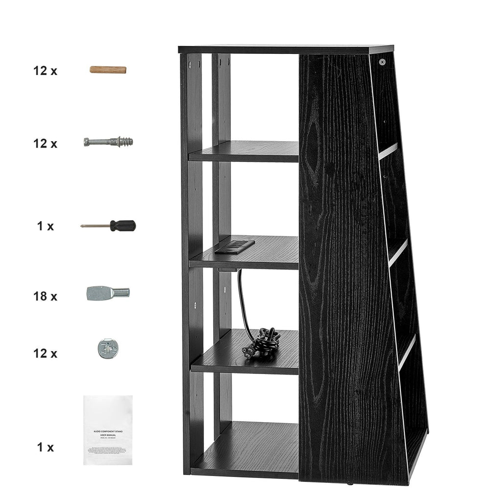 5-Tier AV Media Stand, Wooden Audio-Video Media Stand for DVD Players/Cable Boxes/Games Consoles, Height-Adjustable Media Storage Cabinet for Gaming, Recording Room, Black