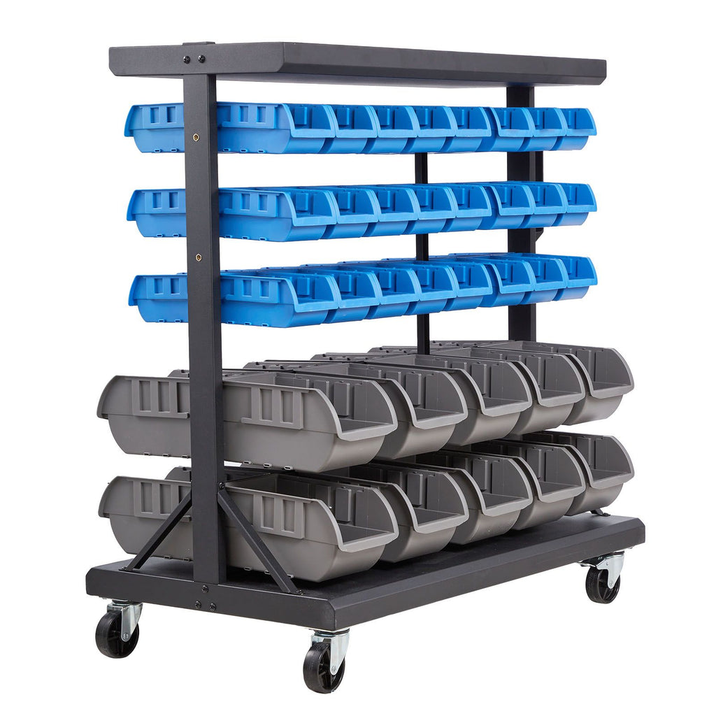 5-Tier Double-Sided Rolling Bin Storage Rack, 68 Organizer Bins, Dual-Sided Parts Organizer with Wheels, Mobile Tool Organizer Plastic Bins for Garage, Warehouse, Office, Restaurant, Classroom