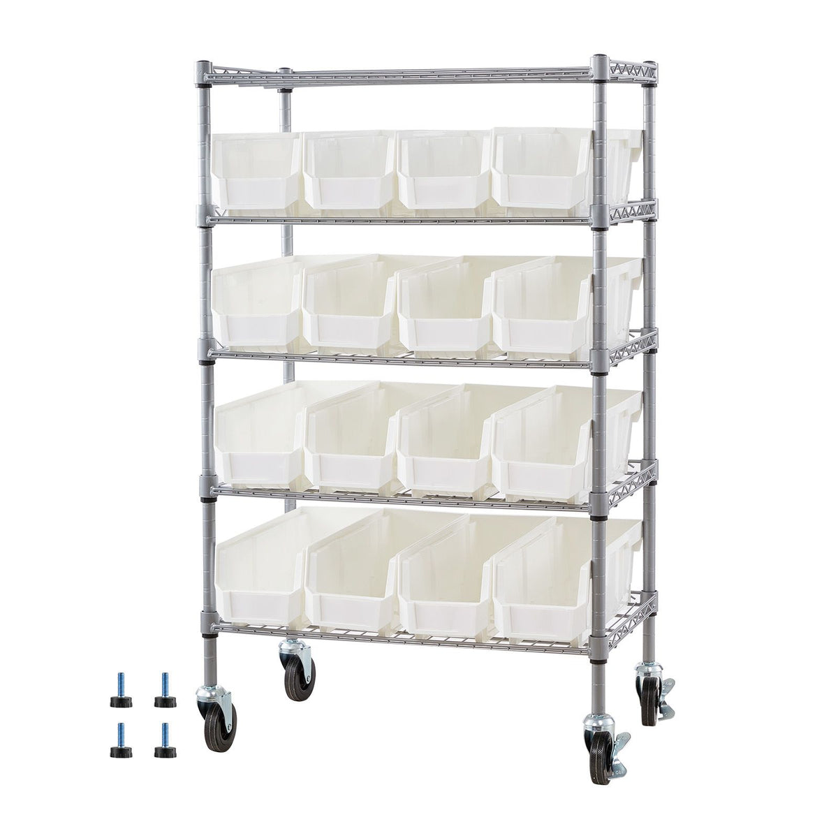 5-Tier Rolling Bin Storage Rack, 16 Organizer Bins, Bin Rack Storag ...