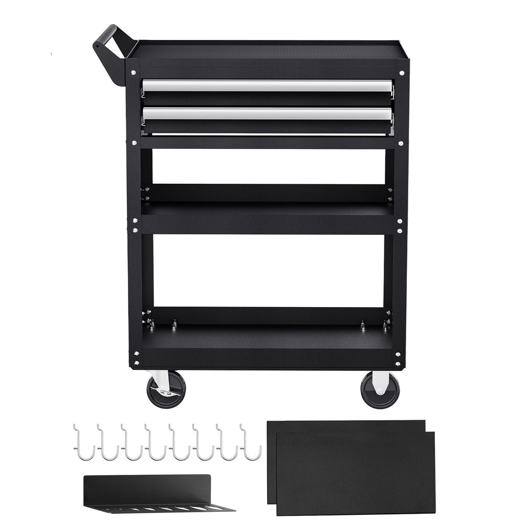 5-Tier Tool Cart with Wheels, 400 lbs Load Capacity, Rolling Work Cart with 2 Drawers & Pegboard, Mechanic Tool Storage Organizer with Locking System for Garage, Warehouse and Repair Shop, Black