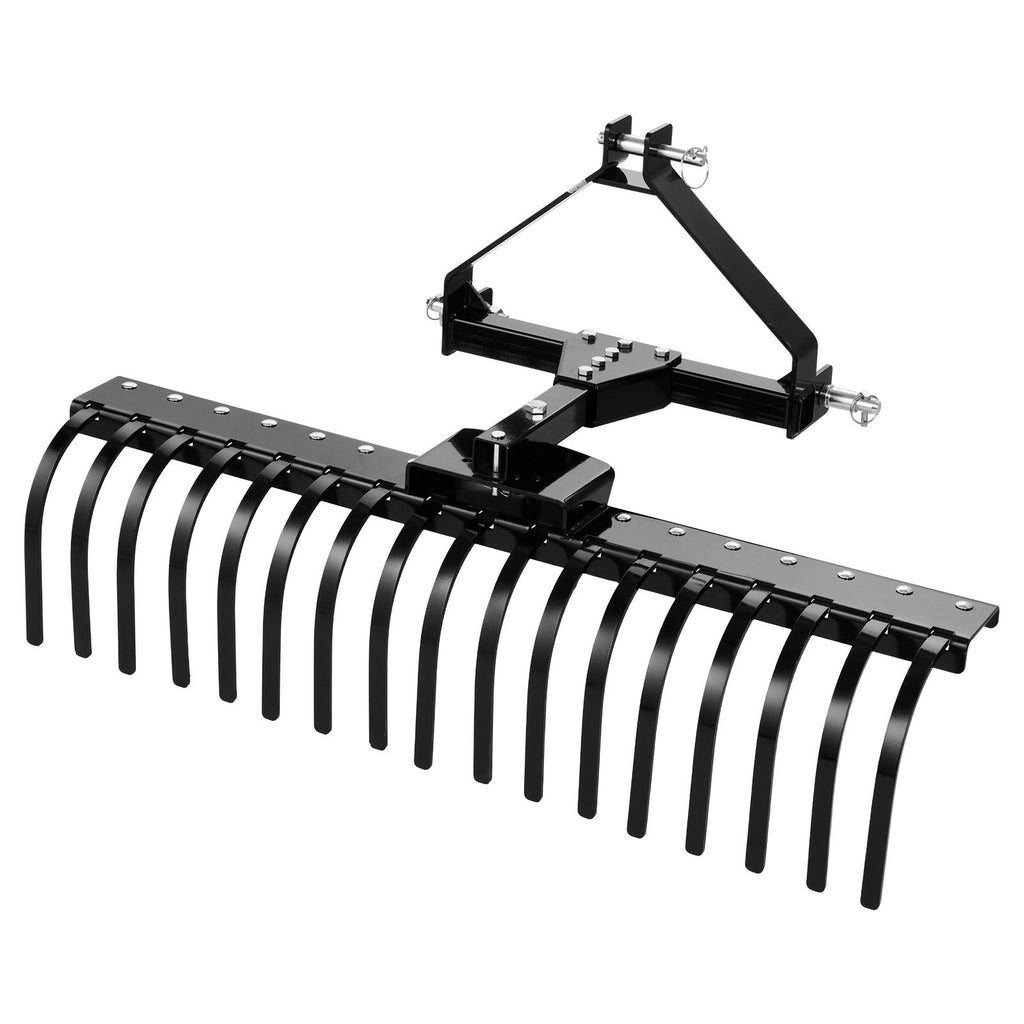 50 in Lanscape Rock Rake, 3-Point Tow Behind Landscape Rake with 17 Steel Tines, Fit Category 1 Tractors, Angle Adjustable, Heavy Duty Lawn Dethatcher Rake for Grass Branch Debris