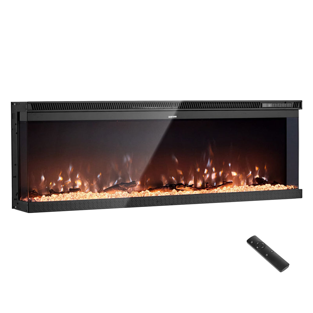 50 inch Electric Fireplace, Three-Sided Glass Wall Mounted Recessed Fire Place with Remote Control, Timer, 1500W, Adjustable Flame Color Brightness,Overheat Protection, for Living Room,Bedroom
