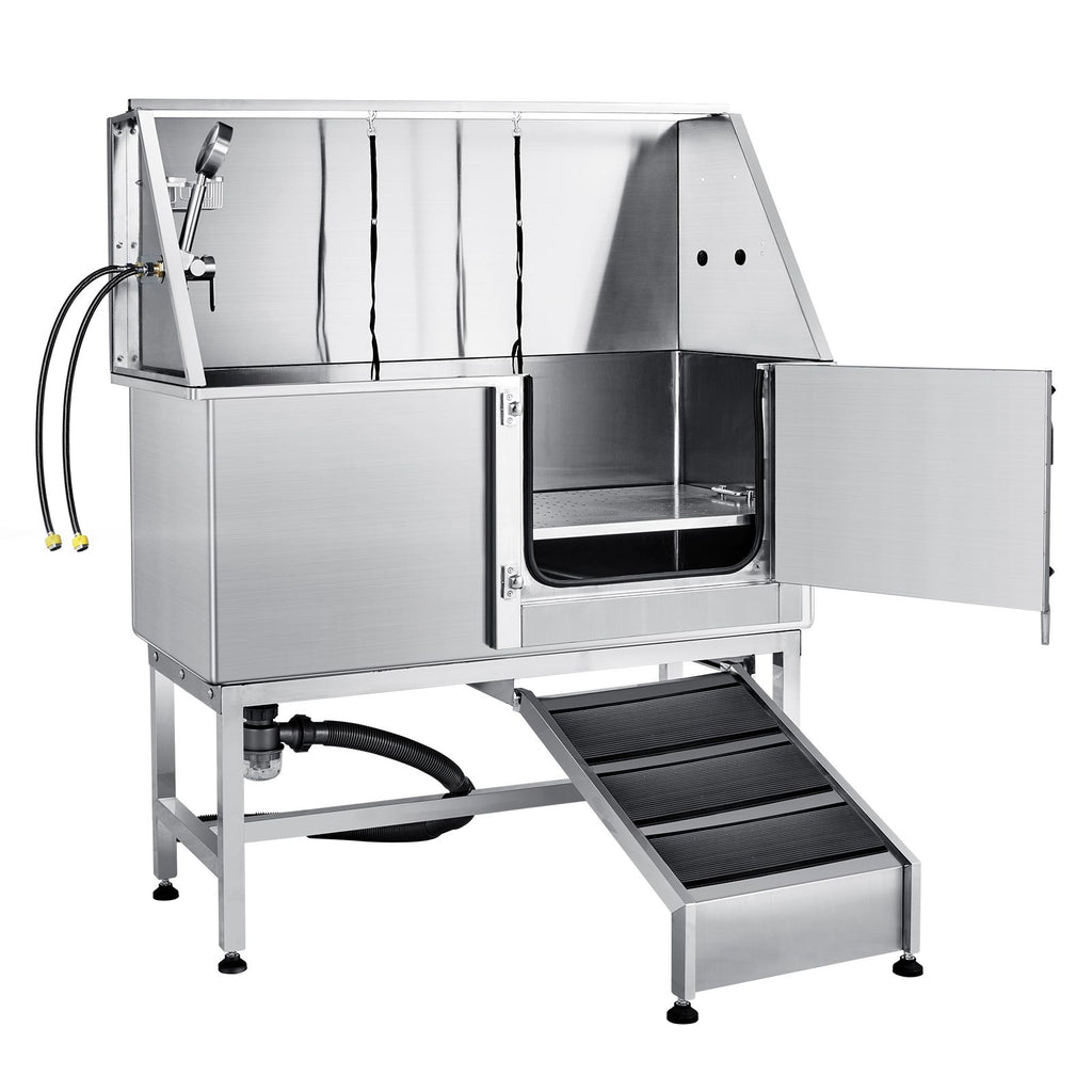 50" Pet Dog Bathing Station w/Ramp, Professional Stainless Steel Dog Grooming Tub w/ Soap Box, Faucet,Rich Accessory, Dog Bathtub for Large,Medium,Small Pets, Washing Sink for Home Right