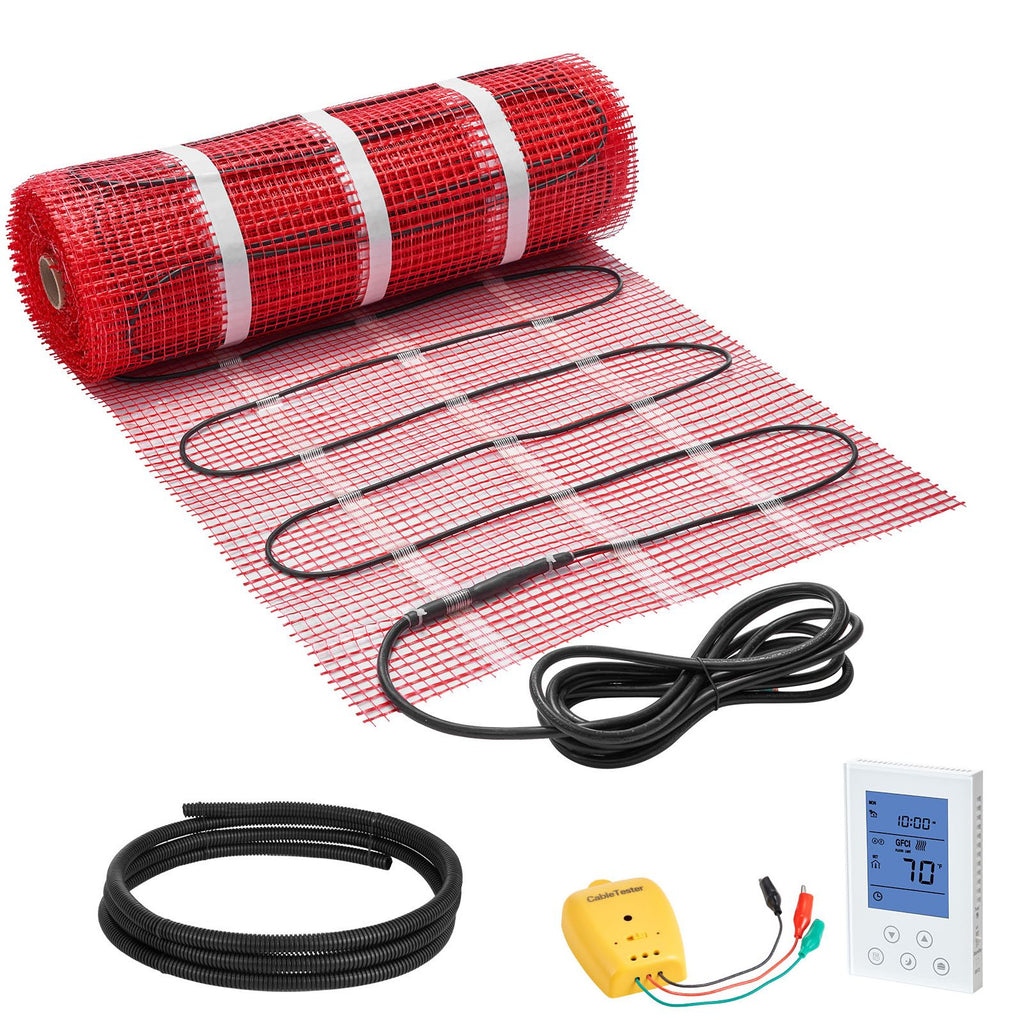 50 sqft Self-Adhesive Mesh Floor Heating Mat System, 120V Electric Radiant Heated Floor System, with Smart Control Thermostat & Alarm, Easy Installation for Tile, Stone, Vinyl