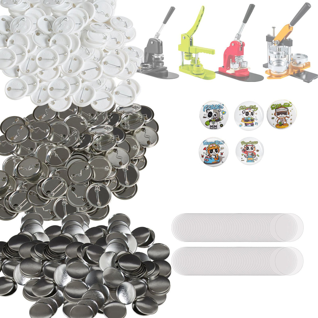 500 Sets 1.25 inch 32mm Pin Back Button Parts, DIY Round Button Badge Parts, Set Includes Metal Top, Plastic/Metal Button, Clear Film, and Blank Paper For Gifts Presents, Machine NOT Included
