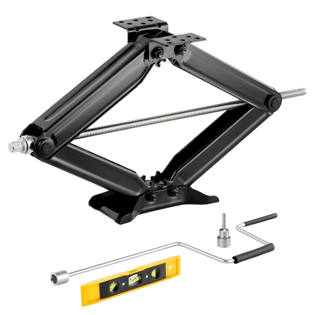 5000 lbs RV Scissor Jacks, 4-23.4 in RV Stabilizer Leveling Scissor Jacks, Set of 2, Heavy Duty Stabilizer Jack with Crank Handle, Socket and Bubble Levels, Not Easily Bent or Deformed