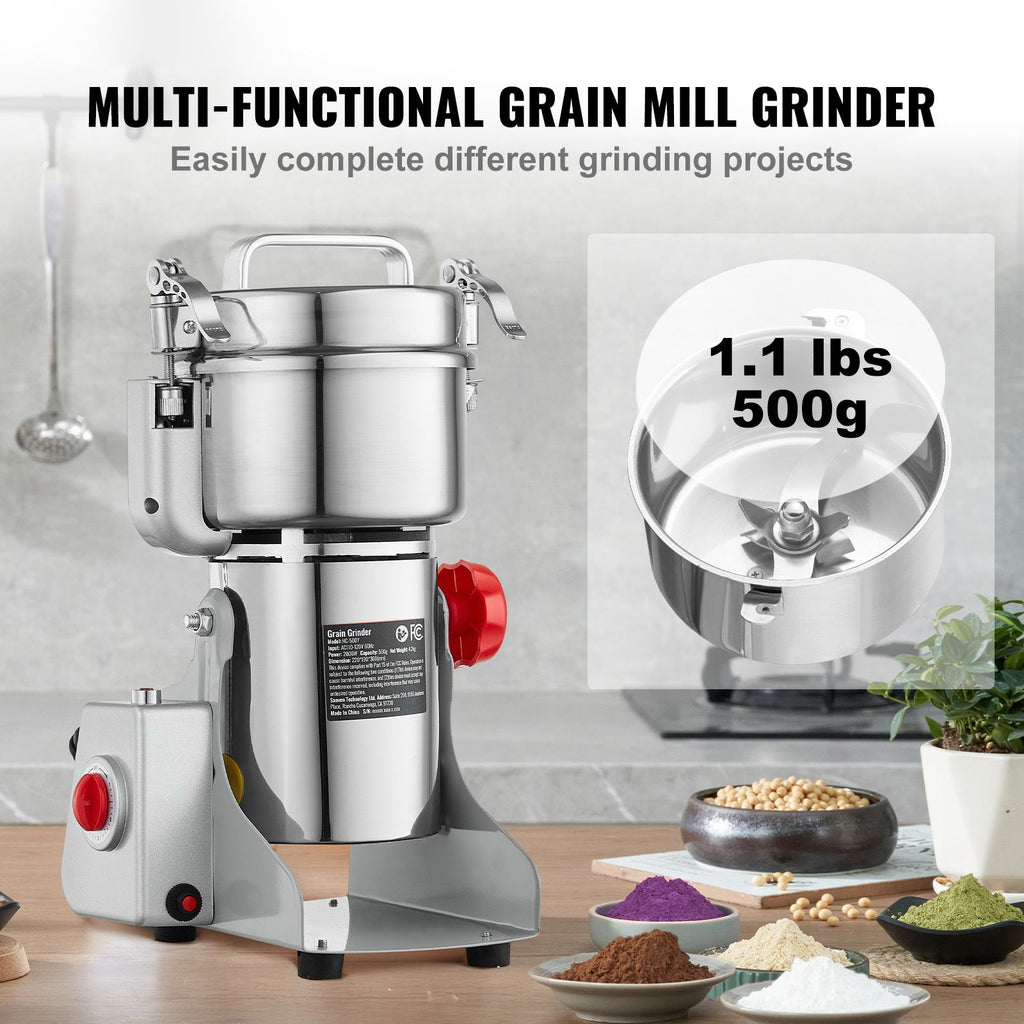 500g Electric Grain Mill Grinder, High Speed 2000W Commercial Spice Grinders, Stainless Steel Pulverizer Powder Machine, for Dry Grains Spices Cereals Coffee Corn Pepper, Swing Type image 2