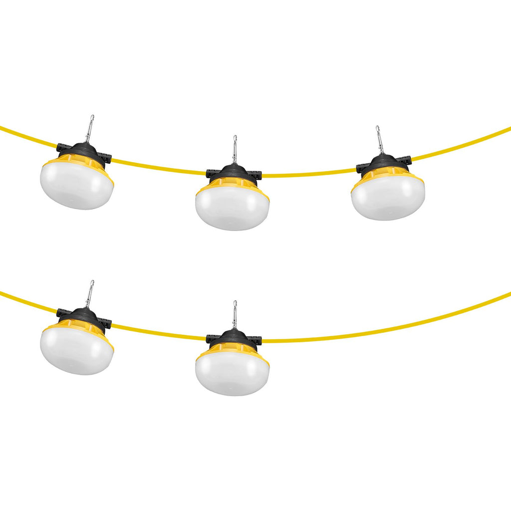 50FT Construction String Lights, 50W 5000LM, 5PCs String Work Light, 5000K Daylight & IP65 Waterproof, with Hanging Hooks, for Construction Site, Temporary Lighting Indoor & Outdoor, ETL Listed