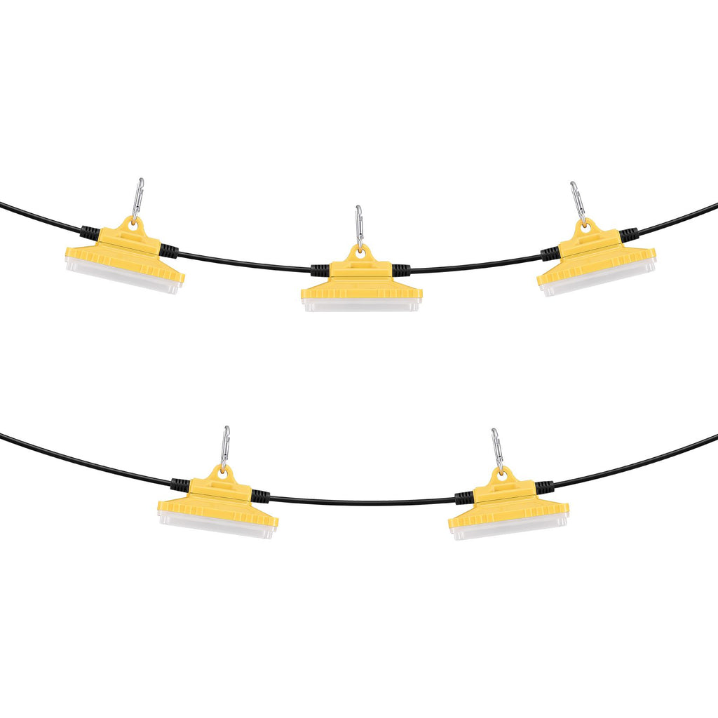 50FT Construction String Lights, 75W 7500LM, 5PCs String Work Light, 5000-5500K, IP65 Waterproof, with Hanging Hooks, for Construction Site, Temporary Lighting Indoor & Outdoor, ETL Listed