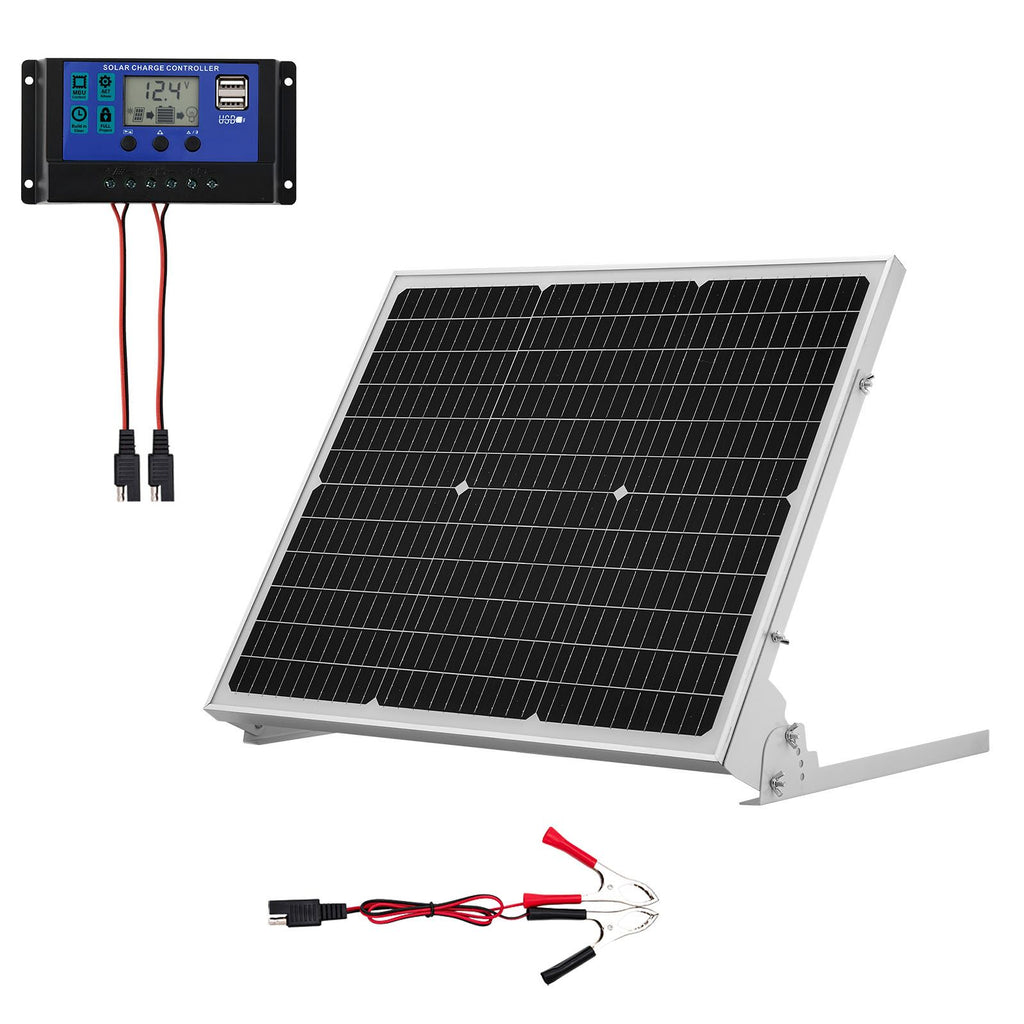 50W 12V Solar Battery Trickle Charger Maintainer, Mono Solar Panel Battery Charger with Upgraded MPPT Controller & Adjustable Mount Bracket, IP65 Waterproof for Car Boat RV Trailer House Roof