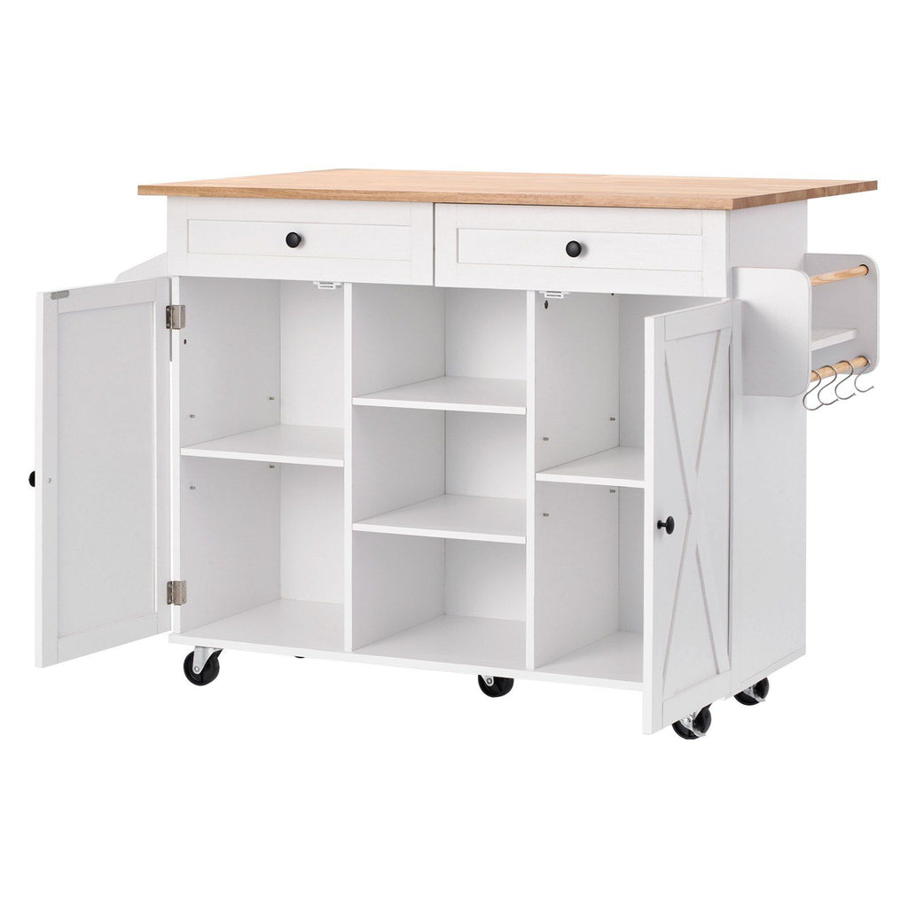 52in Kitchen Island Cart Rolling Storage Cabinet Table with Drawer Drop Leaf
