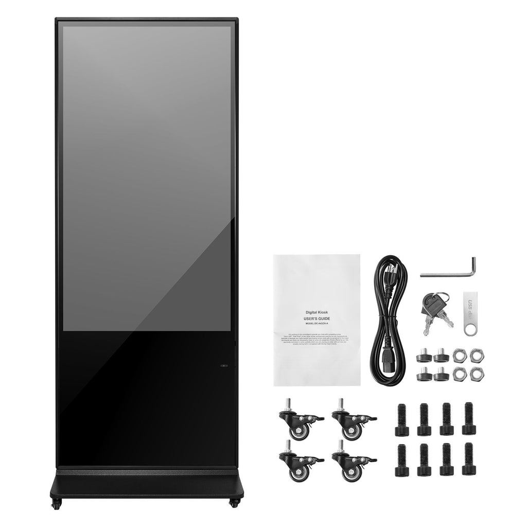 55 Inch Digital Signage Display, Touchscreen Digital Kiosk, Indoor Floor Standing Kiosk Display, 4K UHD LCD Screen, 2GB RAM & 32GB ROM, with WiFi HDMI/USB Input, Commercial Advertising Display