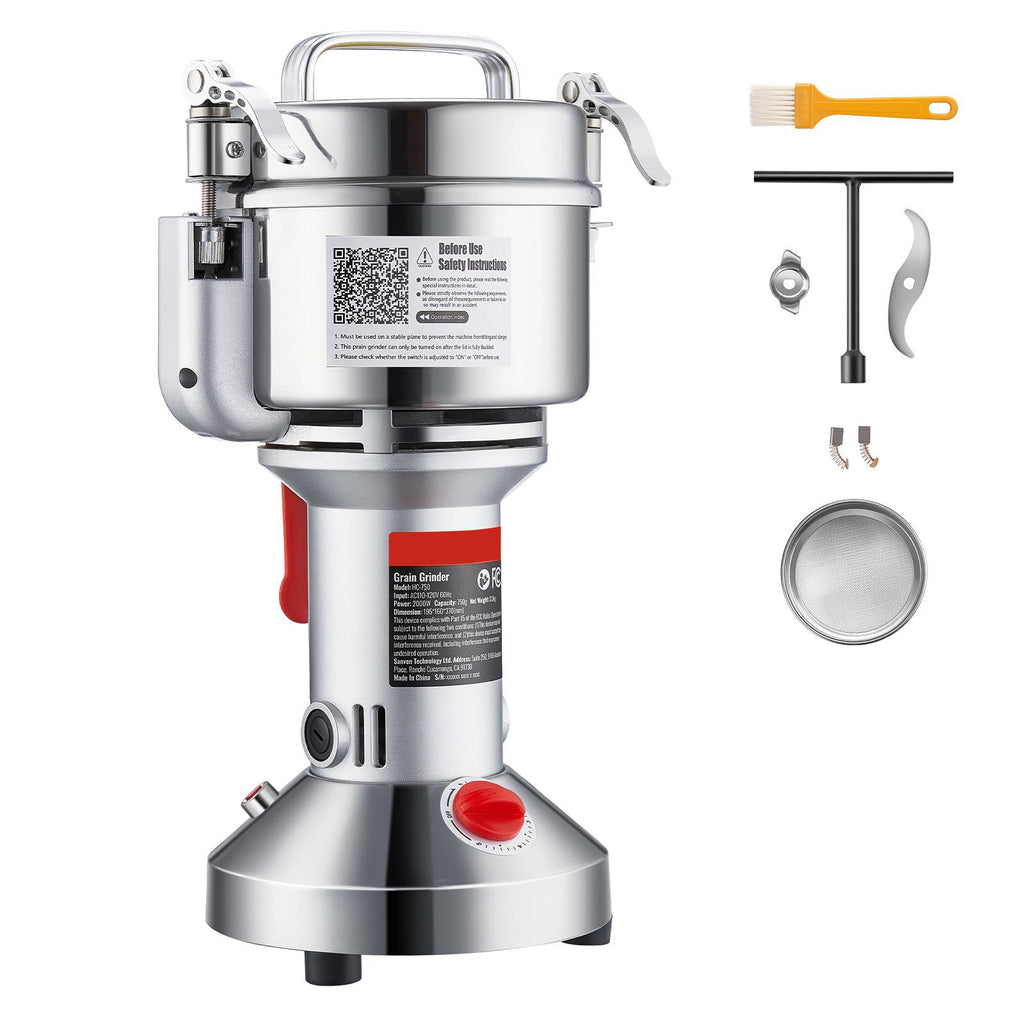 550g Electric Grain Mill Grinder, High Speed 2000W Commercial Spice Grinders, Stainless Steel Pulverizer Powder Machine, for Dry Grains Spices Cereals Coffee Corn Pepper, Straight Type