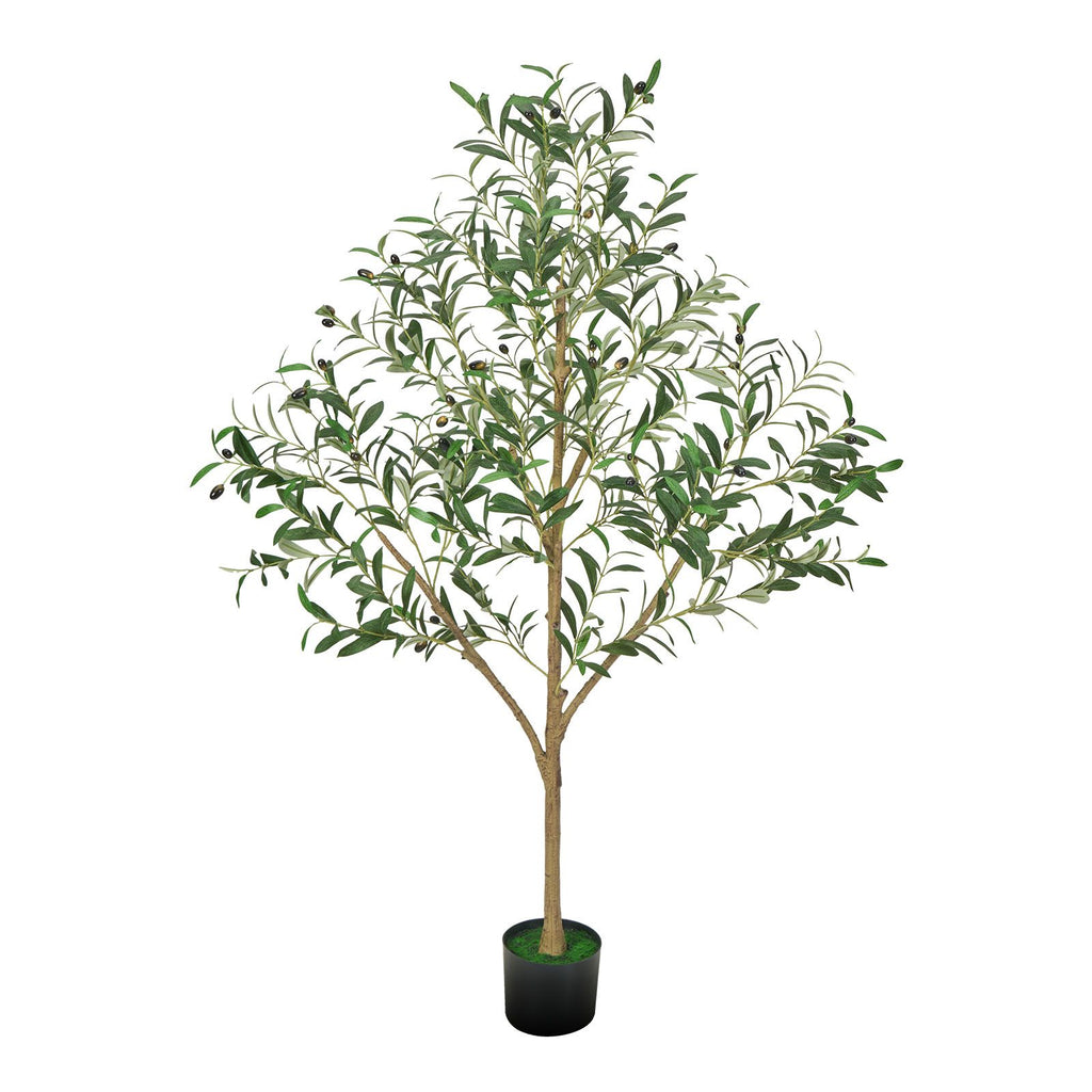 5FT Artificial Olive Tree with Black Pot, Tall Fake Tree with Natural Wood Trunk & Realistic Green Leaves and Fruits, Indoor Faux Plant for Home, Office, Living Room, Corner Decor