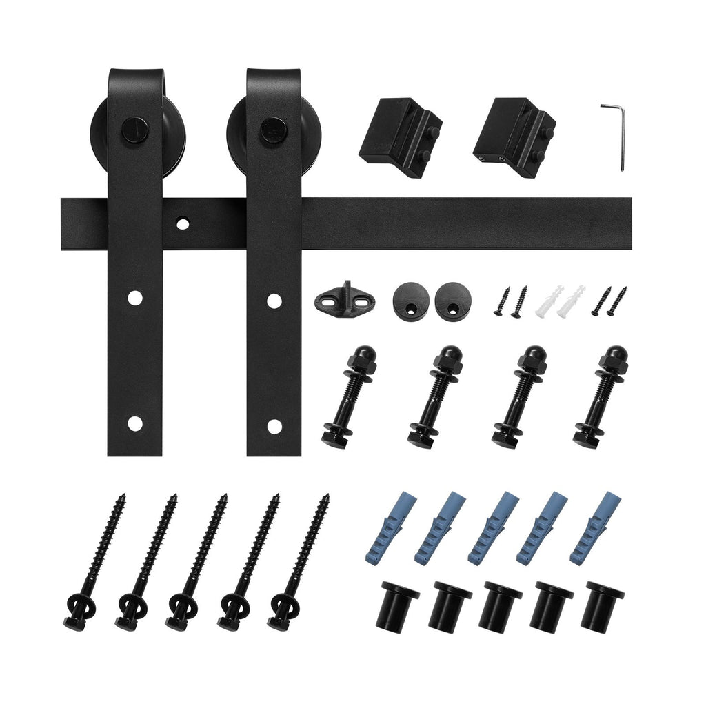 5FT Sliding Barn Door Hardware Kit, 330 LBS Weight Capacity, Compatible with 30 Inches Max Width & 1-3/8 to 1-3/4 Inches Thickness Single Sliding Barn Door, Durable Track & J-shape Roller,Black