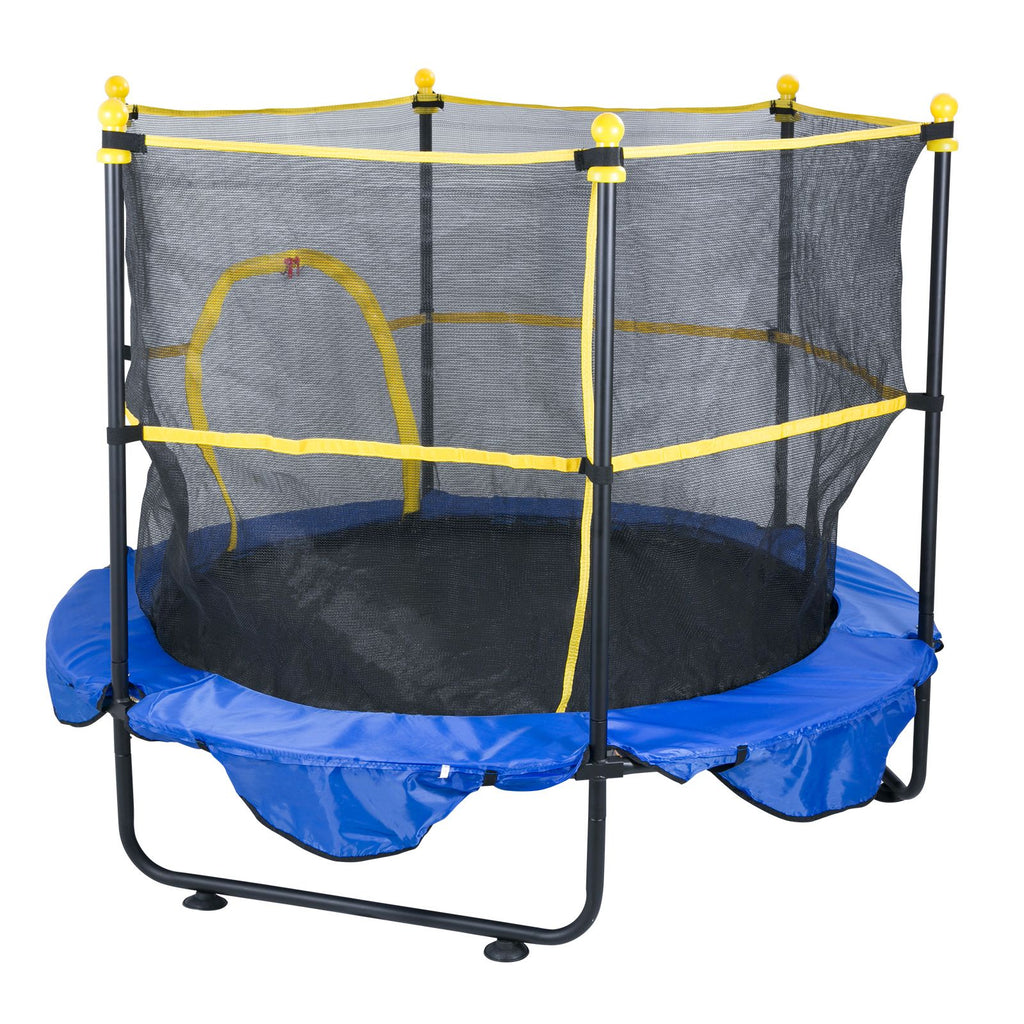 5FT Trampoline for Kids, 60" Indoor Outdoor Trampoline with Safety Enclosure Net, Basketball Hoop and Ocean Balls, Mini Toddler Recreational Trampoline Birthday Gifts for 3+ Years Kids