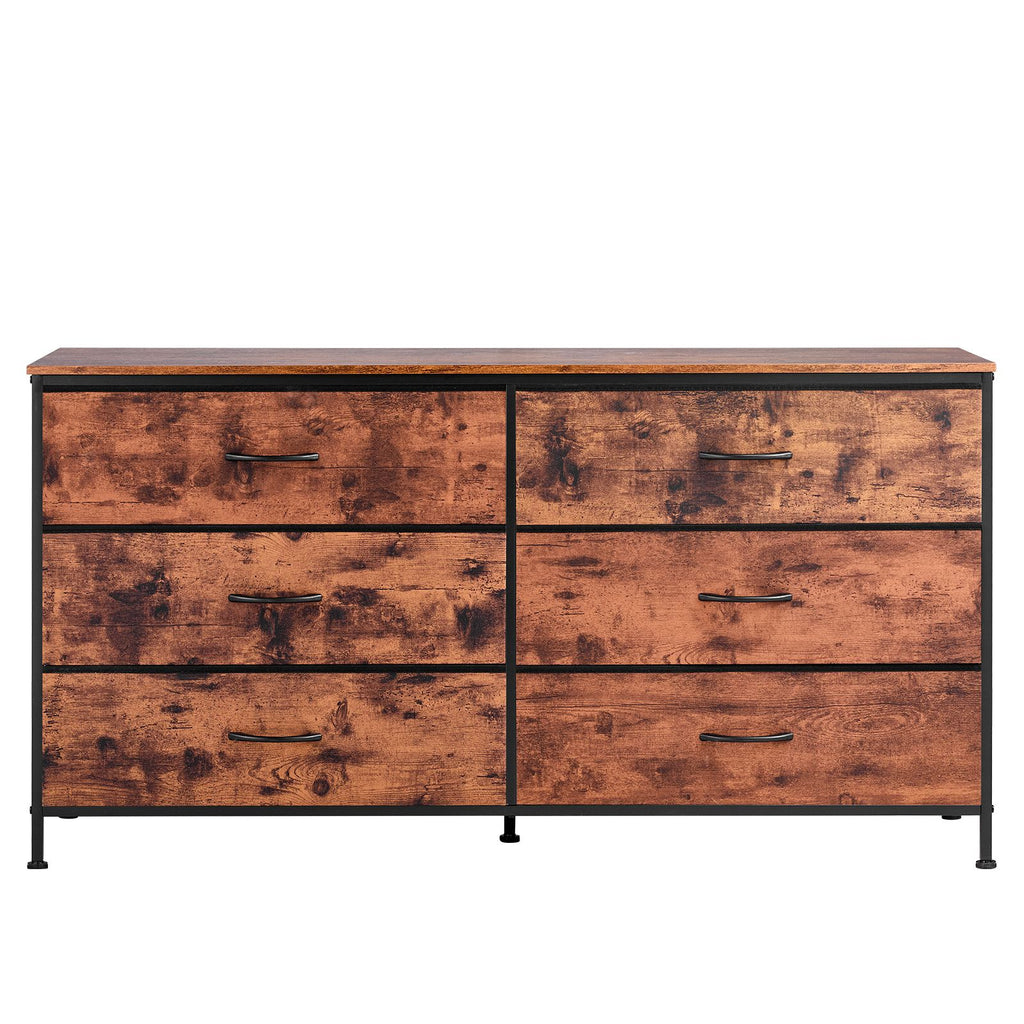 6 Drawer Dresser, Tall Chest Organizer Drawer Dresser, TV Stand with Storage, Closet Storage Drawers with Sturdy Steel Frame, Fabric Storage Tower for Bedroom, Hallway, Closet, Rustic Brown