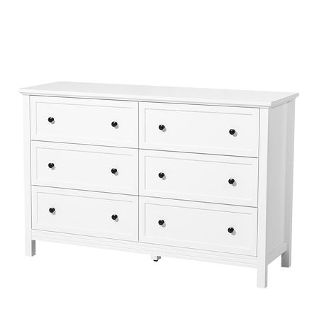 6 Drawer Dresser, Wooden Chest of Drawers with Sliding and Anti-tip Device, Retro Minimalist Dresser Chest, Closet Storage TV Stand Organizer for Living Room, Hallway, Bedroom, Entryway, White