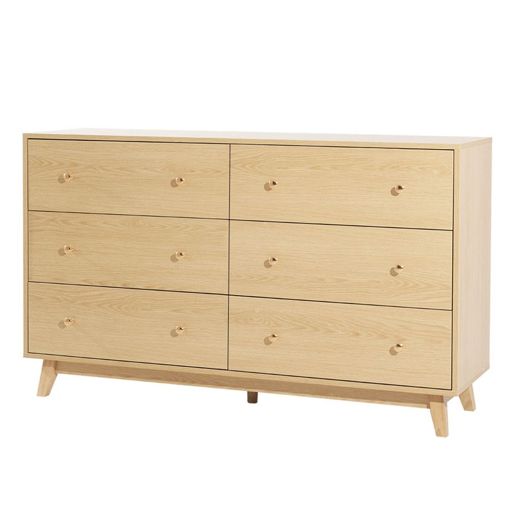 6 Drawer Dresser, Wooden Chest of Drawers with Sliding with Anti-tip Device, Modern Minimalist Dresser Chest, Closet Storage Organizer for Living Room, Hallway, Bedroom, Entryway, Light Wood
