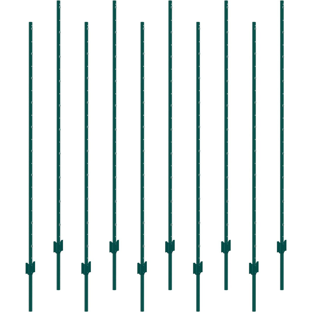 6 Feet Fence Post, 10 Pack U-Channel Heavy Duty Metal Fence Posts, Sturdy Steel Fence Stakes for Garden Yard, Lawn, Farms and Outdoor Wire Fencing, Green